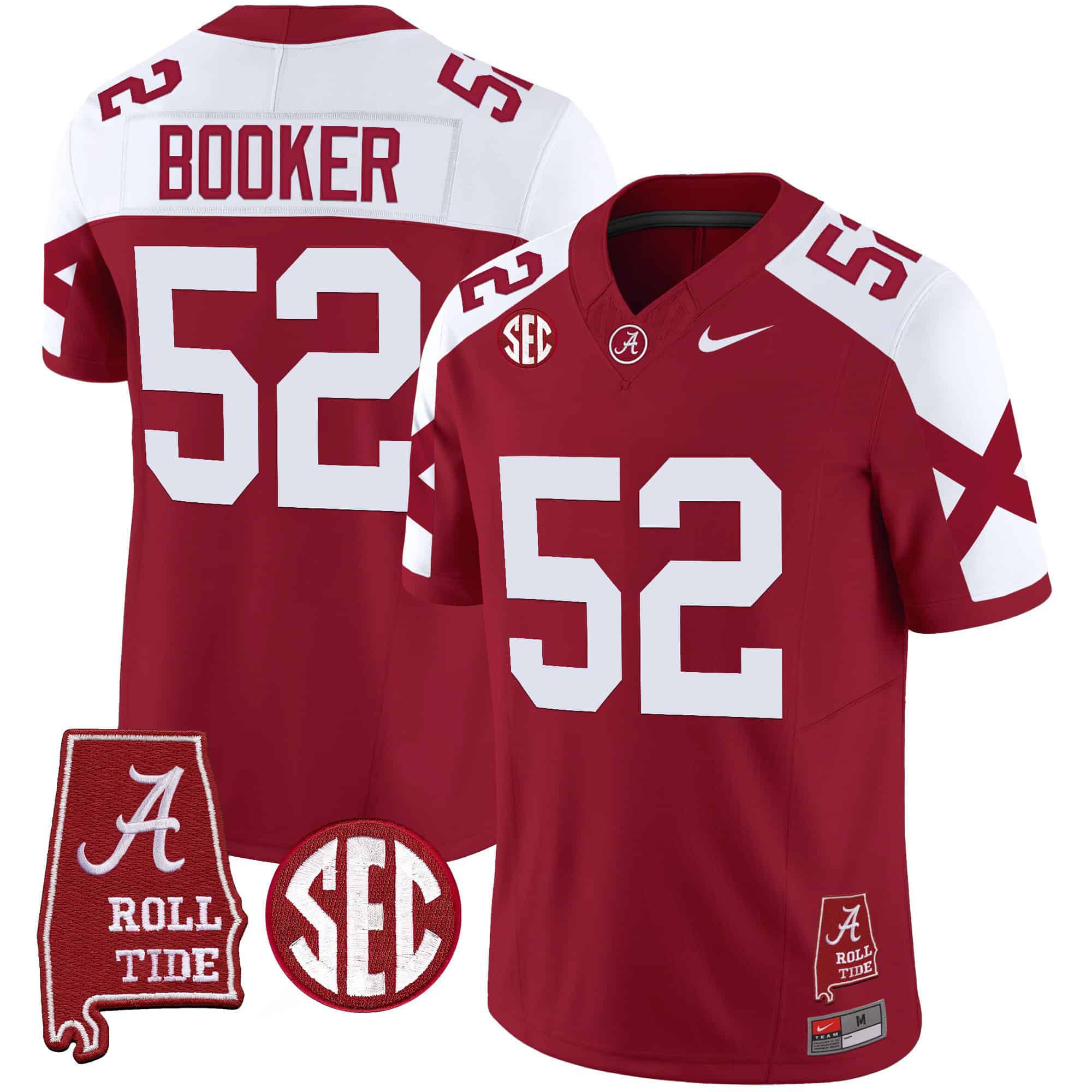 Men Alabama Crimson Tide #52 Booker Red Map Vapor Limited 2024 Nike NCAA Jersey style 1